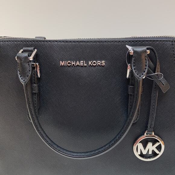 🖤 NWT Authentic Michael Kors Saffiano Leather Lg Satchel Bag - BLACK - Picture 3 of 11